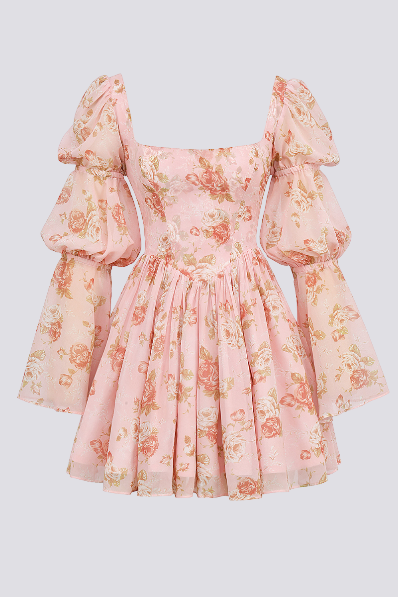 Minivestido floral con escote cuadrado divino