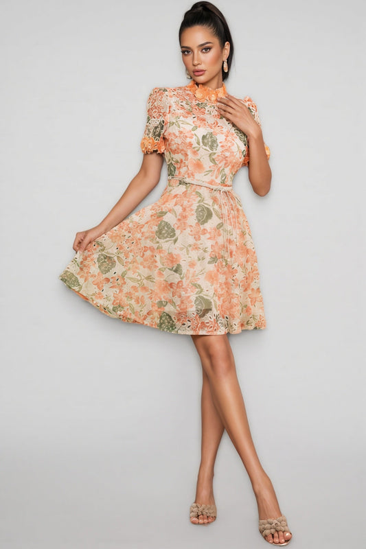 Rhema Short Sleeve Flower Mini Dress