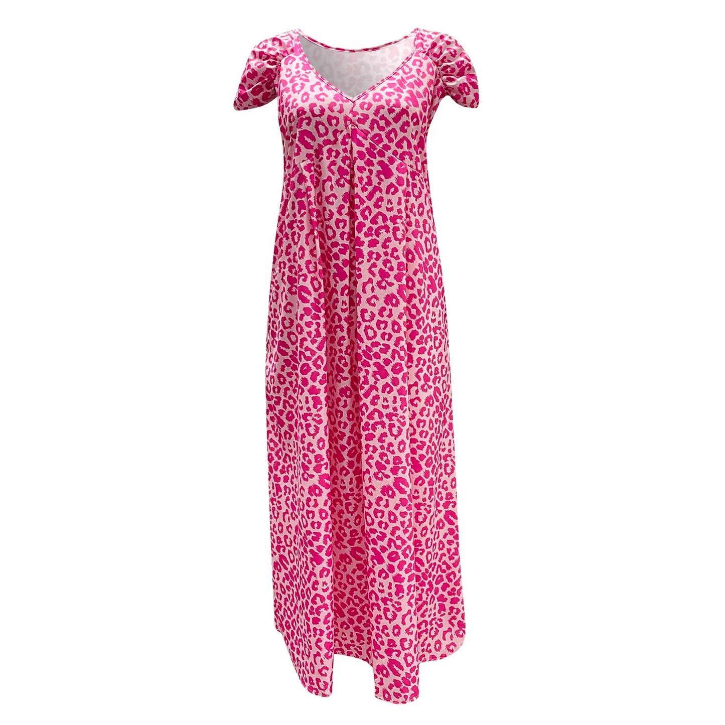 Boho Floral V Neck Short Sleeve Flowy Swing A Line Long Women's Boho Dress
