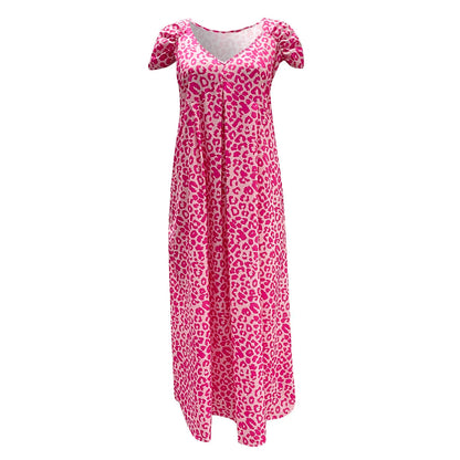 Boho Floral V Neck Short Sleeve Flowy Swing A Line Long Women's Boho Dress