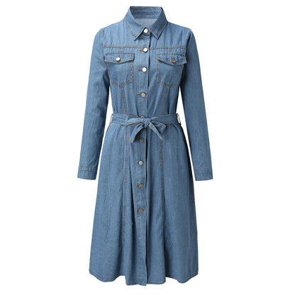 On Offer Liquidation 2025 Fashion Summer Sleeve Slim Denim Retro American Casual Ropa De Mujer Midi Dress