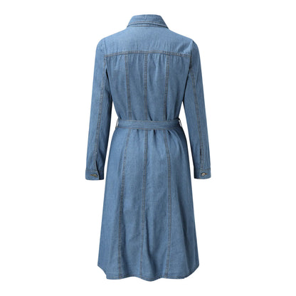 On Offer Liquidation 2025 Fashion Summer Sleeve Slim Denim Retro American Casual Ropa De Mujer Midi Dress