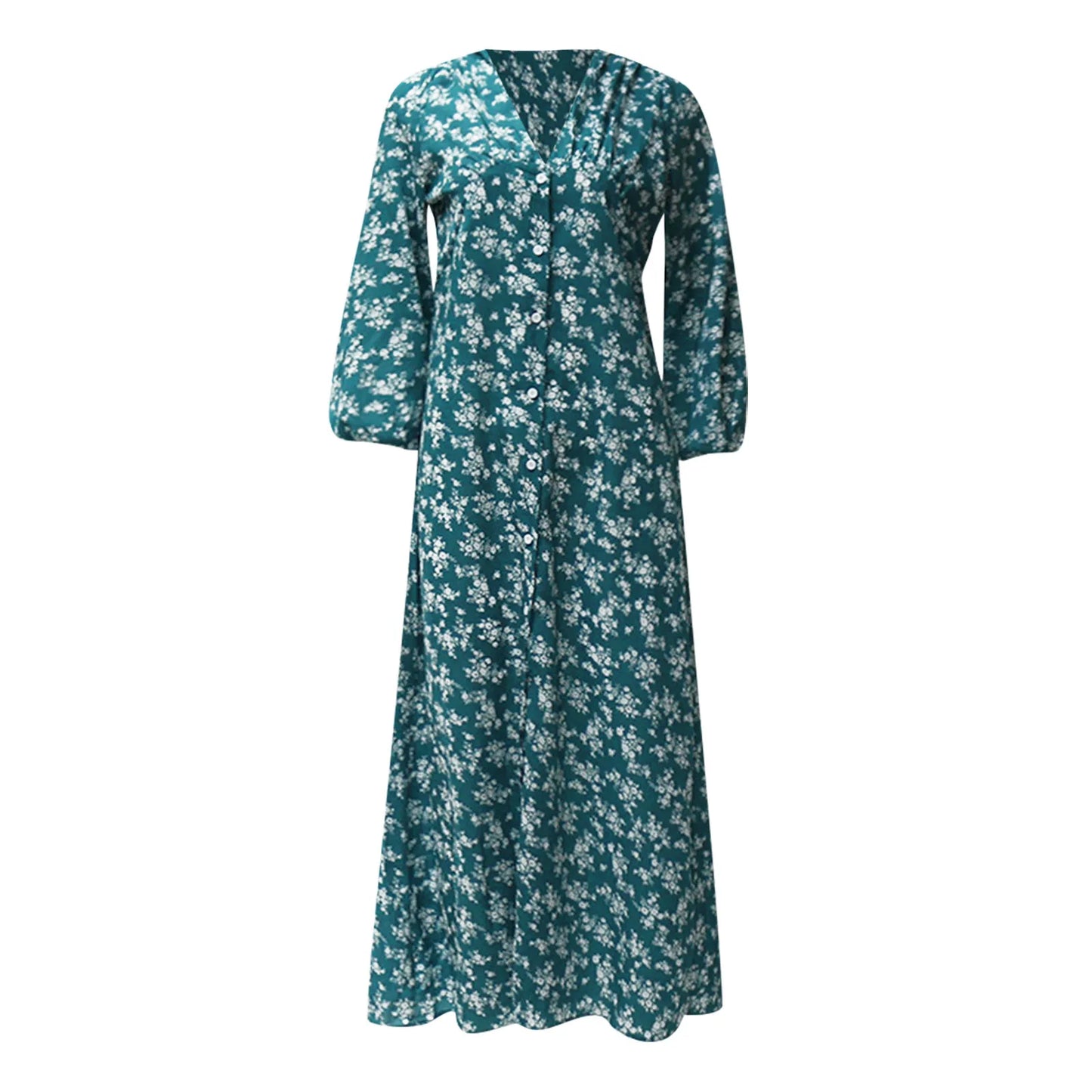 Offer Liquidation V-Neck Long Sleeved High Waisted Chiffon Print Holiday Women's Boho Dress