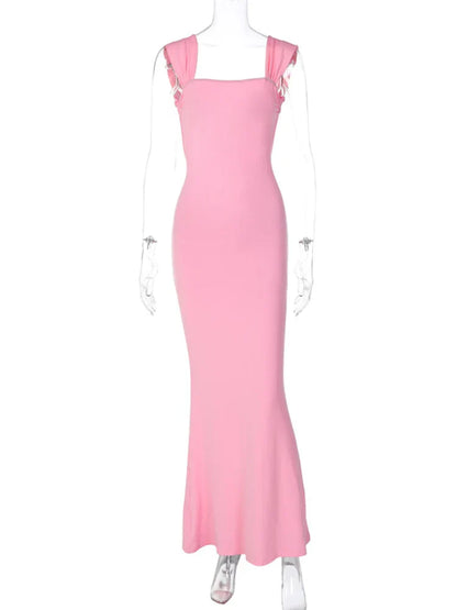 Lace Up Backless Pink Party Birthday Evening Long Dress For Women Maxi Dress