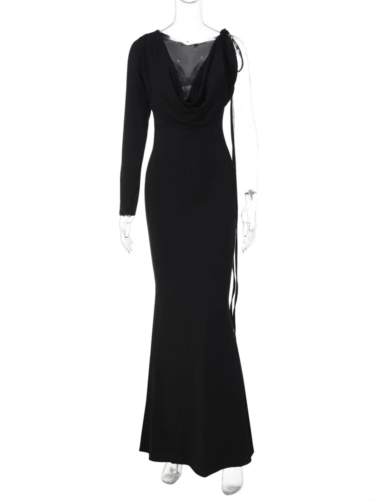 Lace Up Long Sleeve One Shoulder Party Outfits Birthday Evening 2025 Summer Maxi Dress For Women