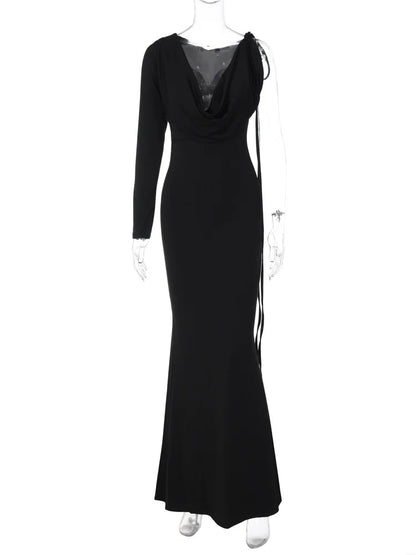 Lace Up Long Sleeve One Shoulder Party Outfits Birthday Evening 2025 Summer Maxi Dress For Women
