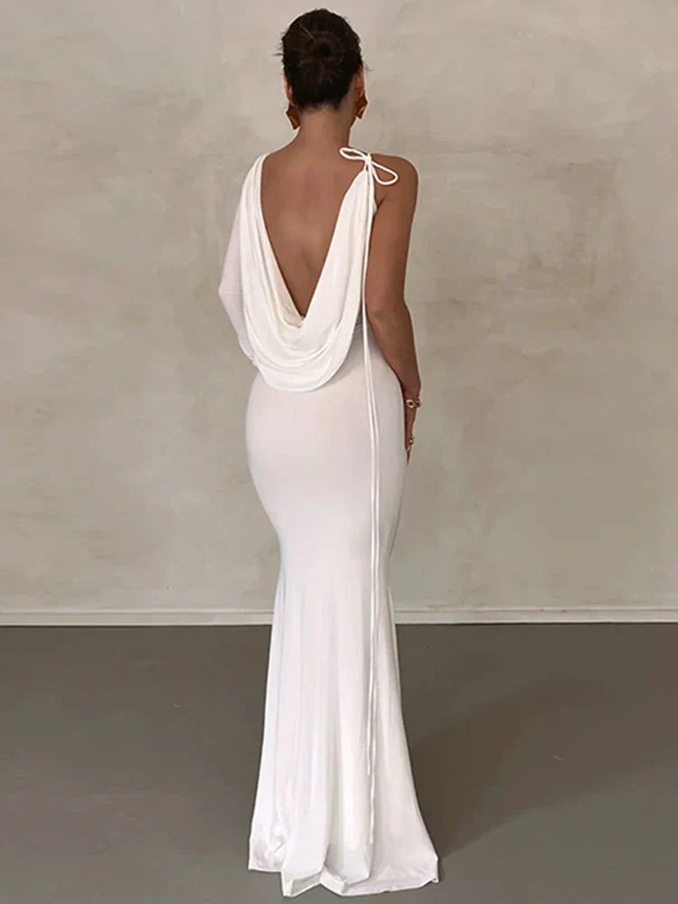 Lace Up Long Sleeve One Shoulder Party Outfits Birthday Evening 2025 Summer Maxi Dress For Women