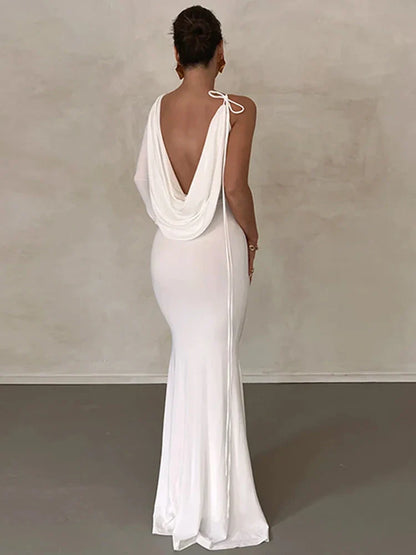 Lace Up Long Sleeve One Shoulder Party Outfits Birthday Evening 2025 Summer Maxi Dress For Women