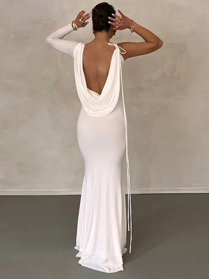 Lace Up Long Sleeve One Shoulder Party Outfits Birthday Evening 2025 Summer Maxi Dress For Women