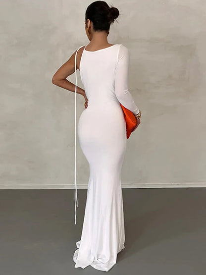 Lace Up Long Sleeve One Shoulder Party Outfits Birthday Evening 2025 Summer Maxi Dress For Women