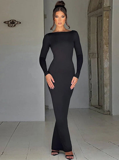 Long Sleeve Backless Ruched Party Birthday Evening Outfits 2025 Spring Summer Maxi Dress Women