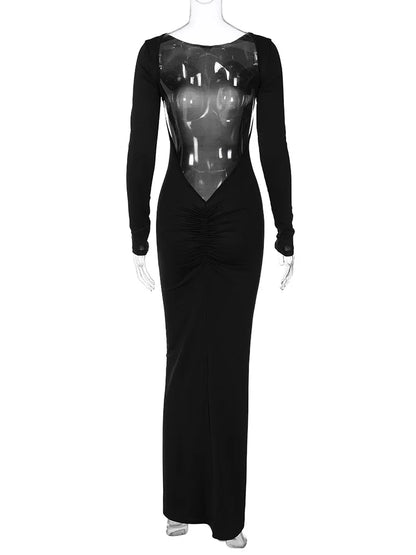 Long Sleeve Backless Ruched Party Birthday Evening Outfits 2025 Spring Summer Maxi Dress Women