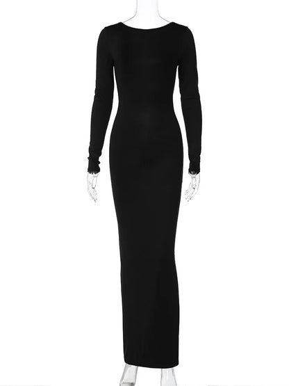 Long Sleeve Backless Ruched Party Birthday Evening Outfits 2025 Spring Summer Maxi Dress Women