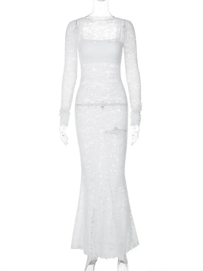 Sleeve See Through Black Sheer Midi Party Club Streetwear Y2K Maxi Dress Women
