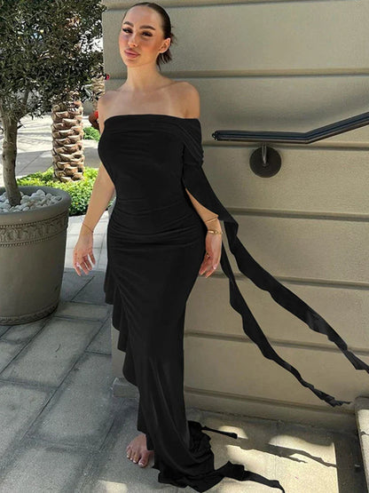 One Shoulder Ruffle Party Evening Birthday Elegant Outfits 2025 Summer Maxi Dress