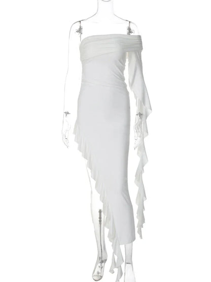One Shoulder Ruffle Party Evening Birthday Elegant Outfits 2025 Summer Maxi Dress