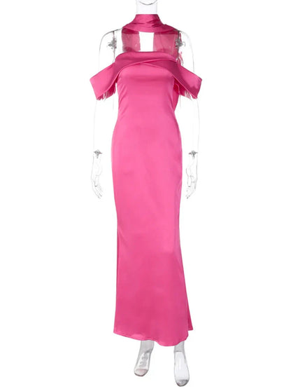 Satin Off Shoulder Party Birthday Evening Summer Maxi Dress Wholesale Women
