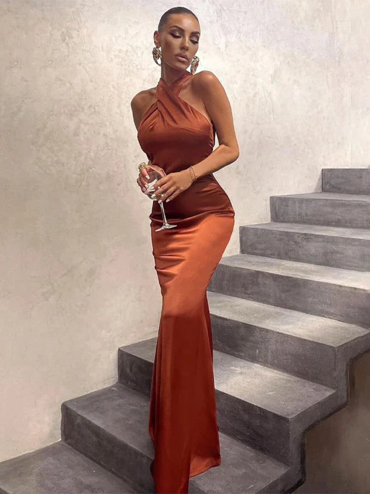 Sleeveless Cross Halter Backless Bodycon Sexy Elegant Party Club Evening Summer Maxi Dress Women