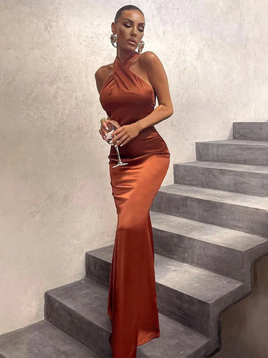 Sleeveless Cross Halter Backless Bodycon Sexy Elegant Party Club Evening Summer Maxi Dress Women