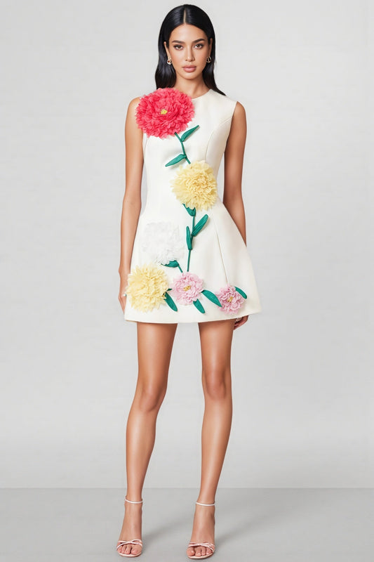 Flavia White Buttercup Embroidered Mini Dress