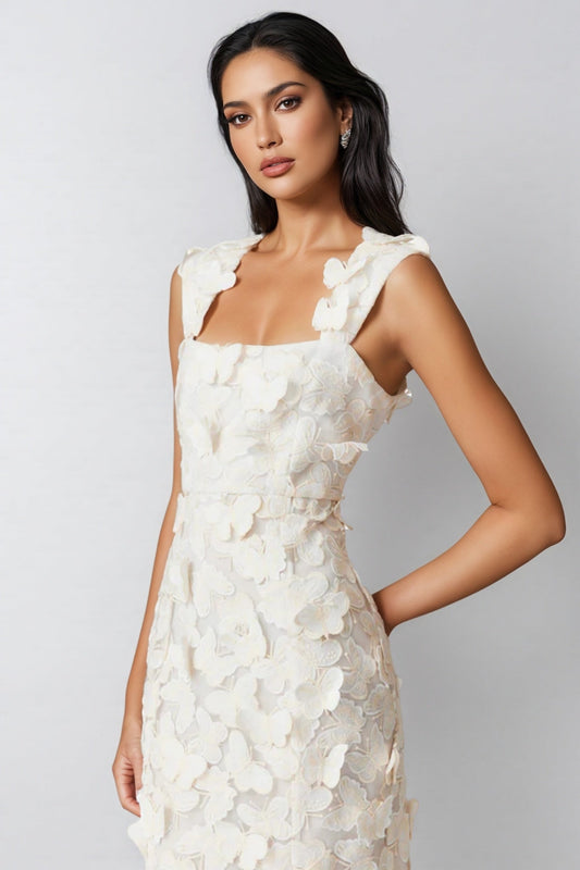 Sienla White Butterfly Midi Dress