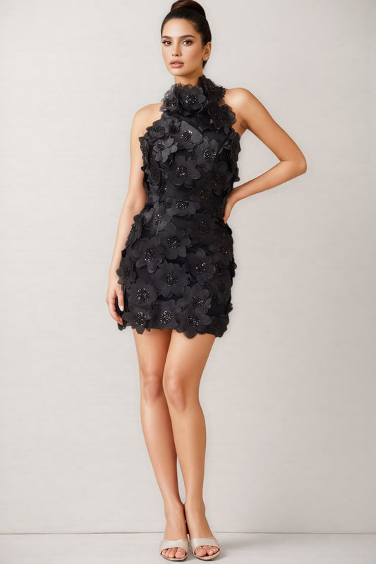 Zekef Black Cherry Blossom Mini Dress