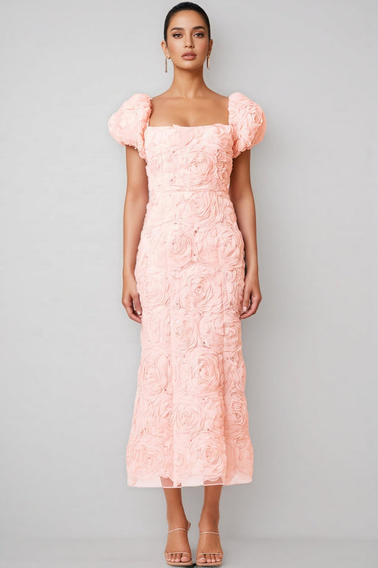 Livia Pink 3D Floral Midi Dress
