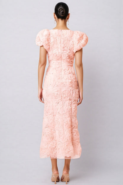 Livia Pink 3D Floral Midi Dress