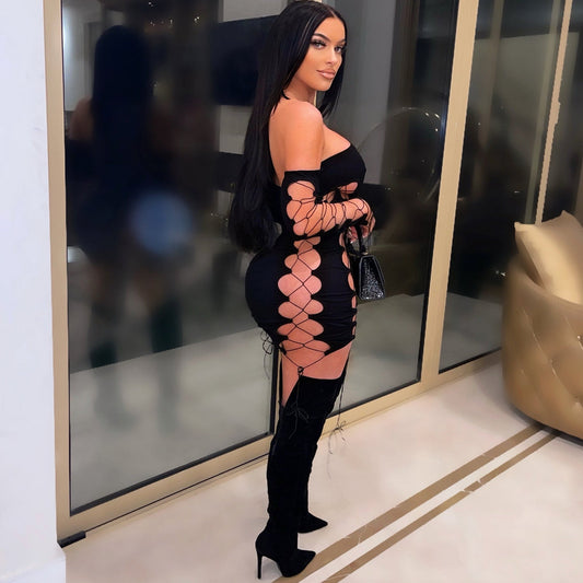 Women’s Sexy Cutout Strap Off Shoulder Chest Wrapped Dress – Trendy Bodycon Mini Dress