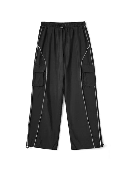 Piping Detail Size Friendly Parachute Cargo Pants