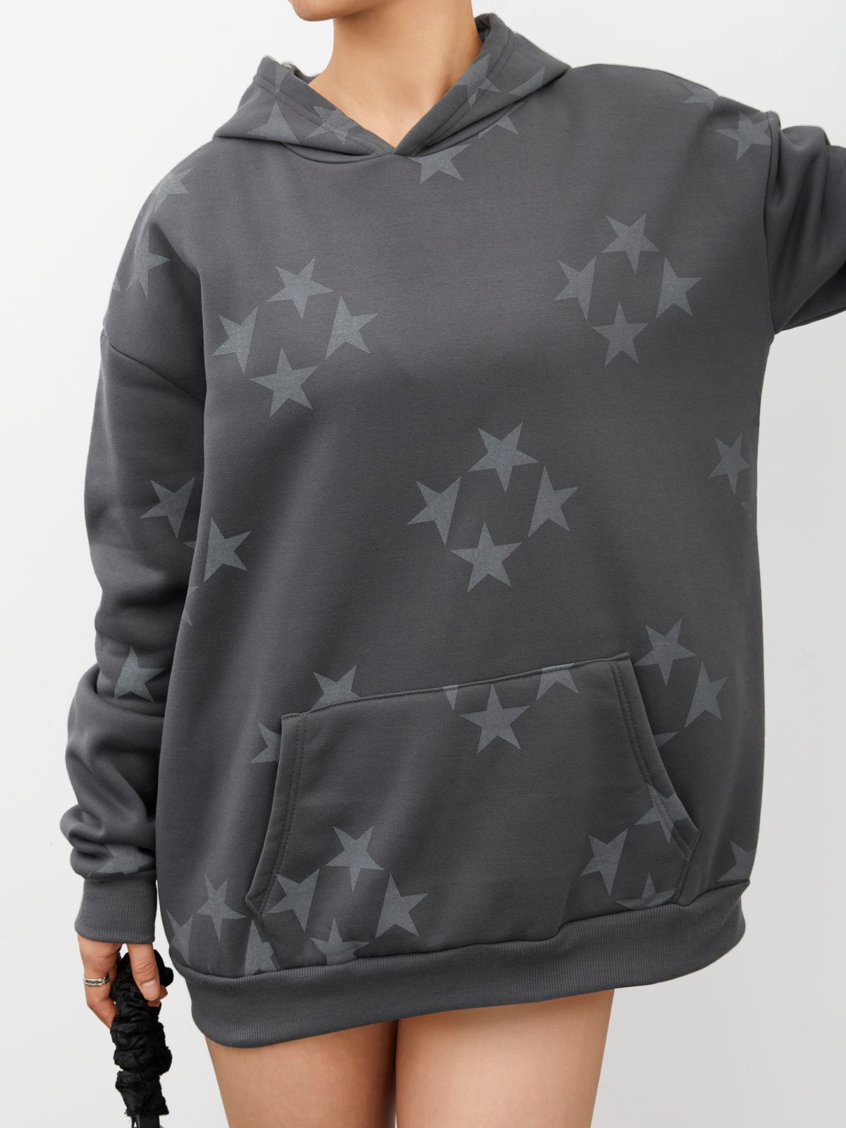 Oversized Star Print Zip Up Hoodie