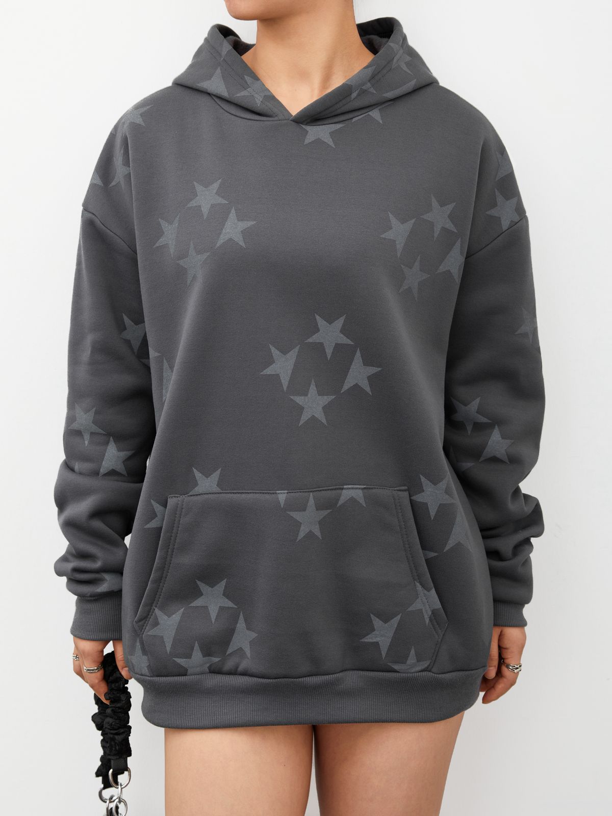 Oversized Star Print Zip Up Hoodie
