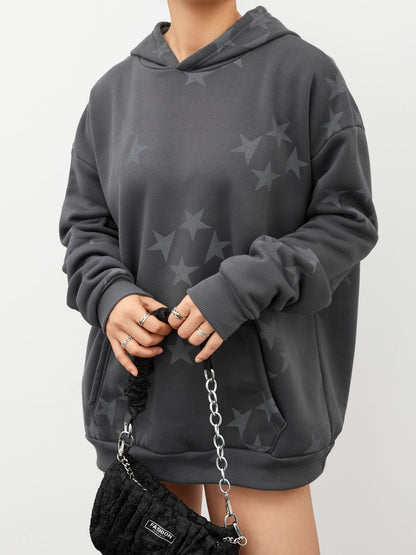 Oversized Star Print Zip Up Hoodie