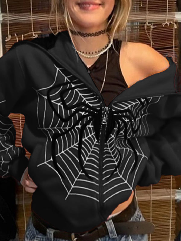 Spider Print Zip Up Hoodie