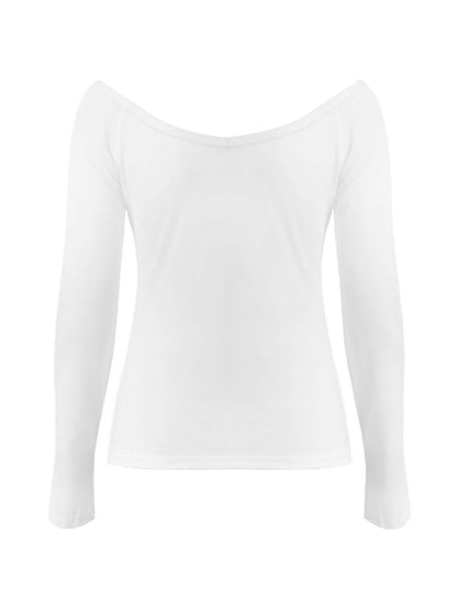 Rhinestone Detail Printed White Long Sleeve Top