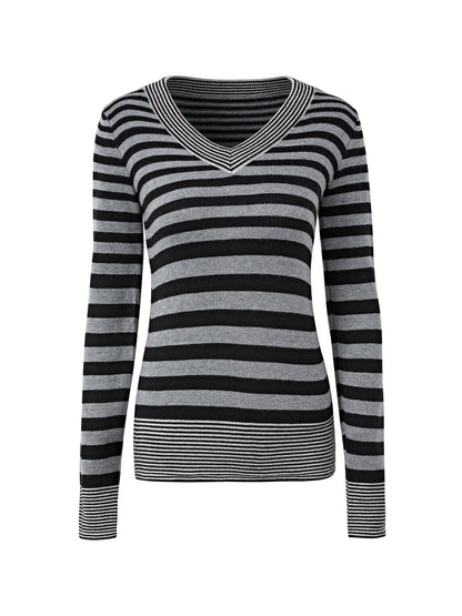 Patchwork Striped V Neck Long Sleeve Top