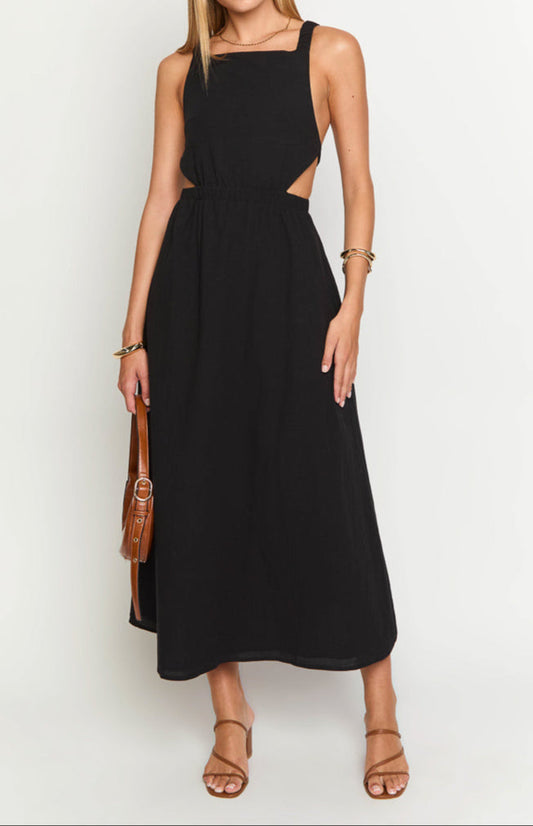 Andrea Black Backless Midi Dress
