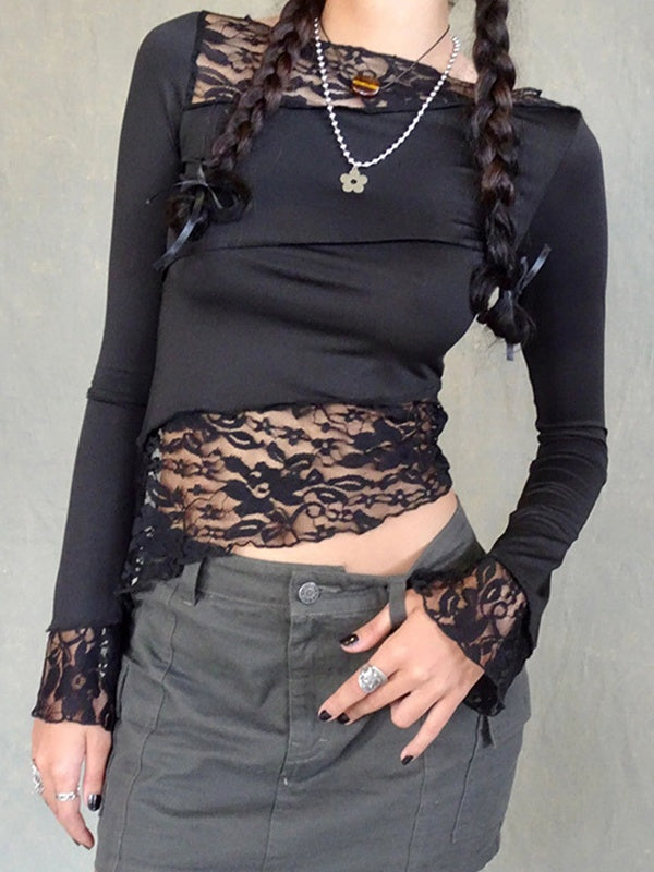 Paneled Long Sleeve Mesh Tee