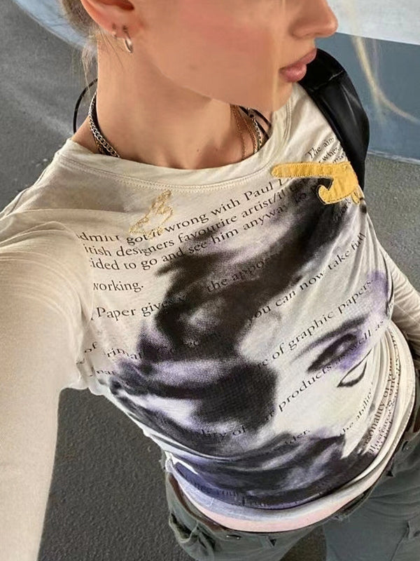 Vintage Portrait Print Long Sleeve Tee