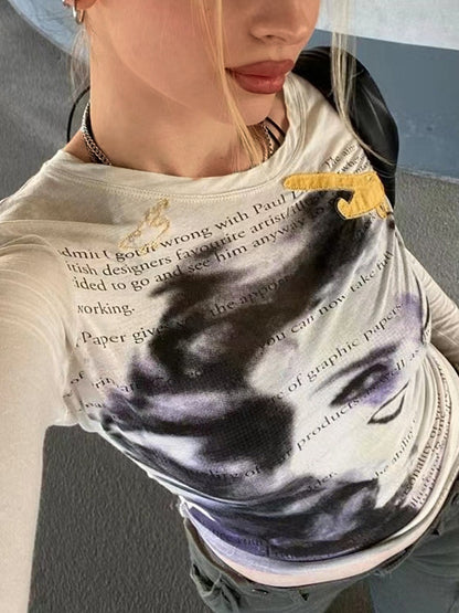 Vintage Portrait Print Long Sleeve Tee