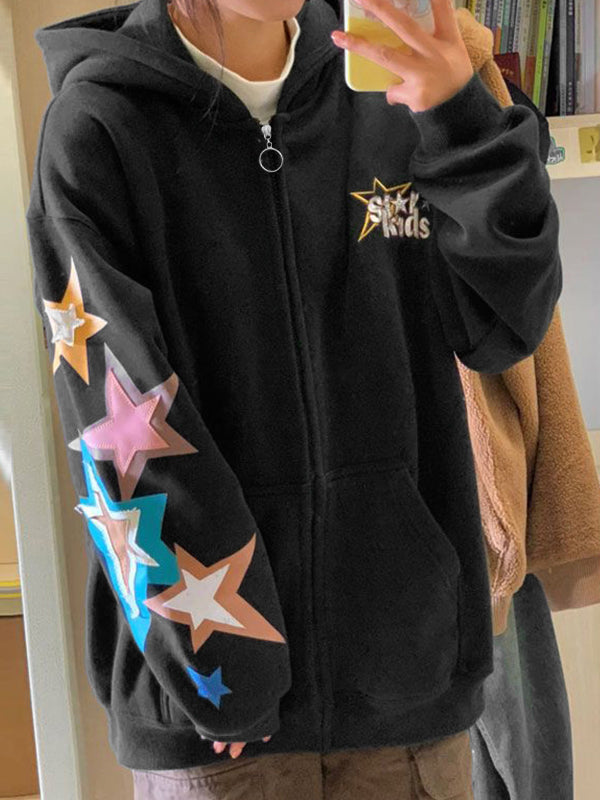 Vintage Star Print Oversized Hoodies