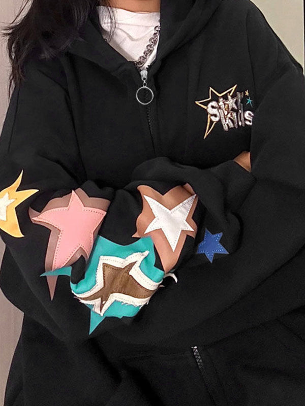Vintage Star Print Oversized Hoodies