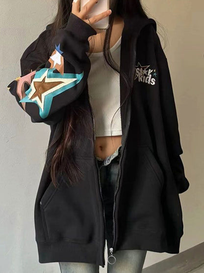 Vintage Star Print Oversized Hoodies