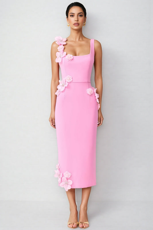 Terlyn Pink 3D Floral Midi Dress