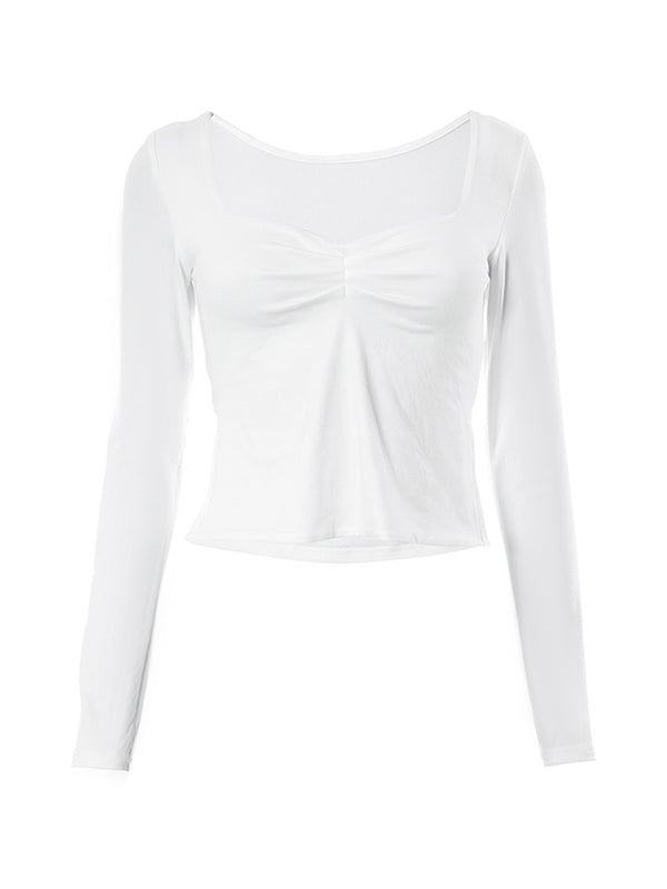 Square Neck Long Sleeve Slit Long Sleeve Tee