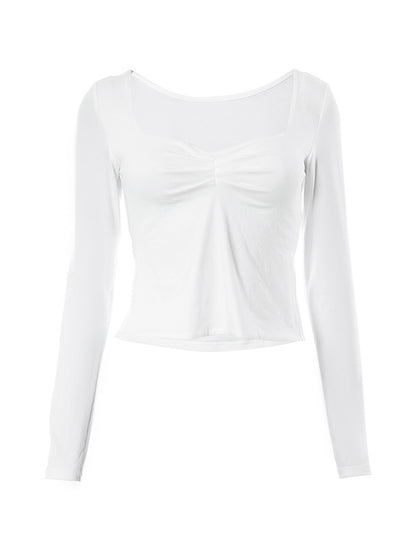 Square Neck Long Sleeve Slit Long Sleeve Tee