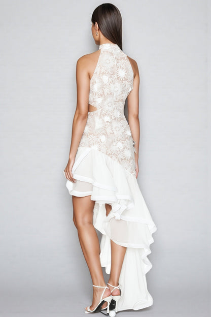 Fable Ruffle Embroidered Waist Maxi Dress