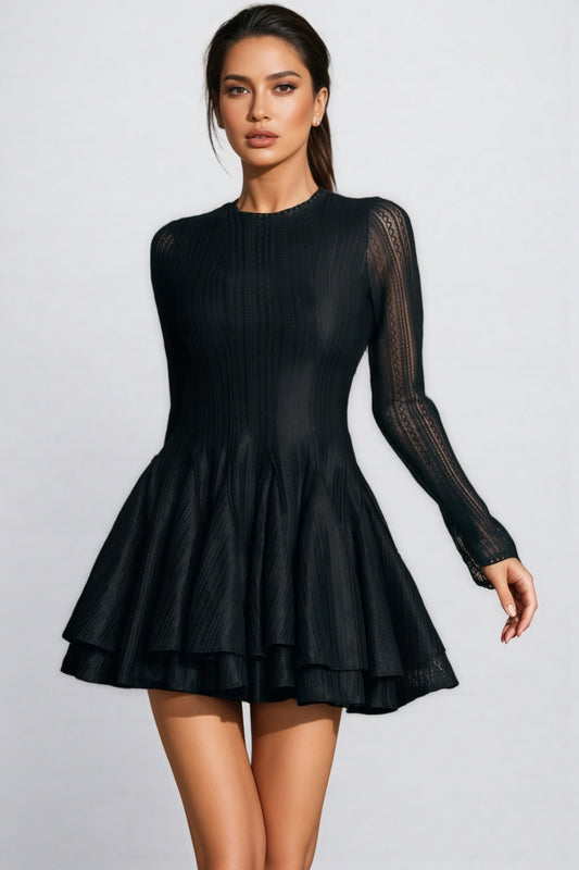 Cryon Black Long Sleeve Ruffle Mini Dress