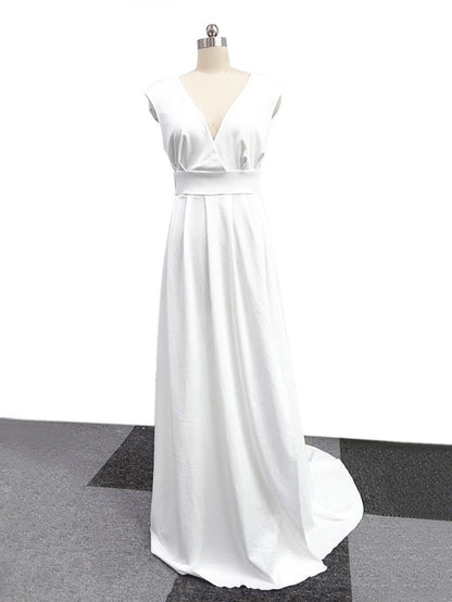 DressBetty - Elegant Casual Women's Dresses Sexy V-neck Side Slit Backless White Long Skirt Wedding