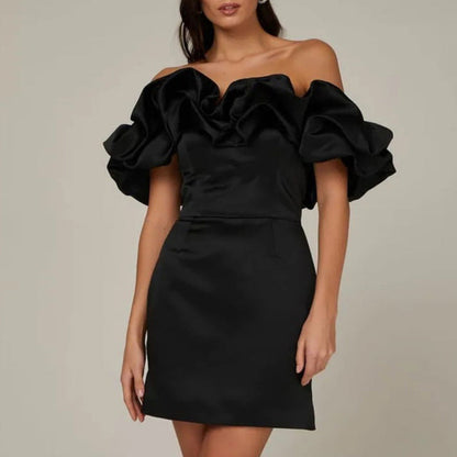 Elegante vestido de cóctel para mujer con volante y hombros descubiertos | Ideal para primavera/verano